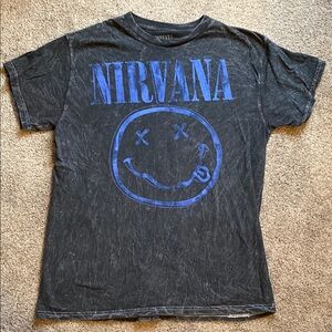 Men’s Nirvana Black and Blue Graphic T-Shirt, size medium.